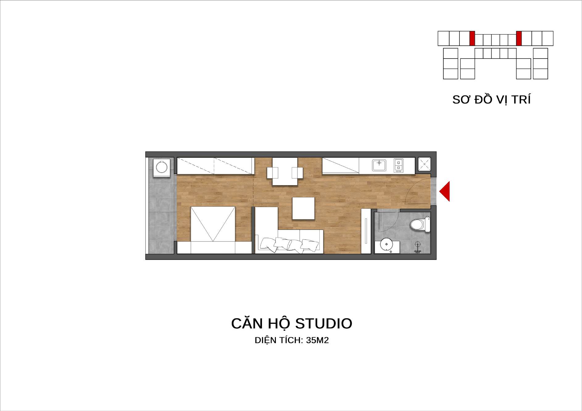 Mặt bằng căn Studio Sedona Việt Trì